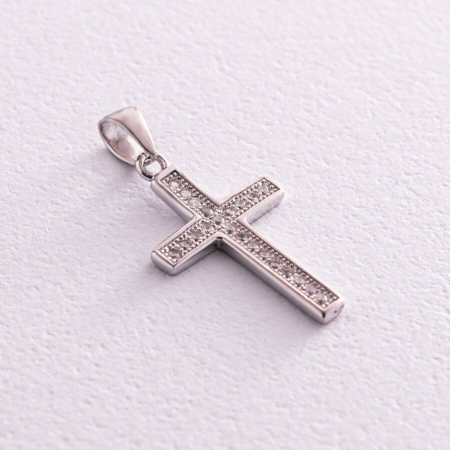 Хрестик зі срібла (родій, фіаніти) 131591