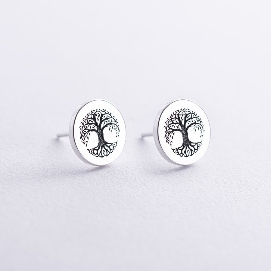 Сережки - пусети "Древо" в сріблі 123363