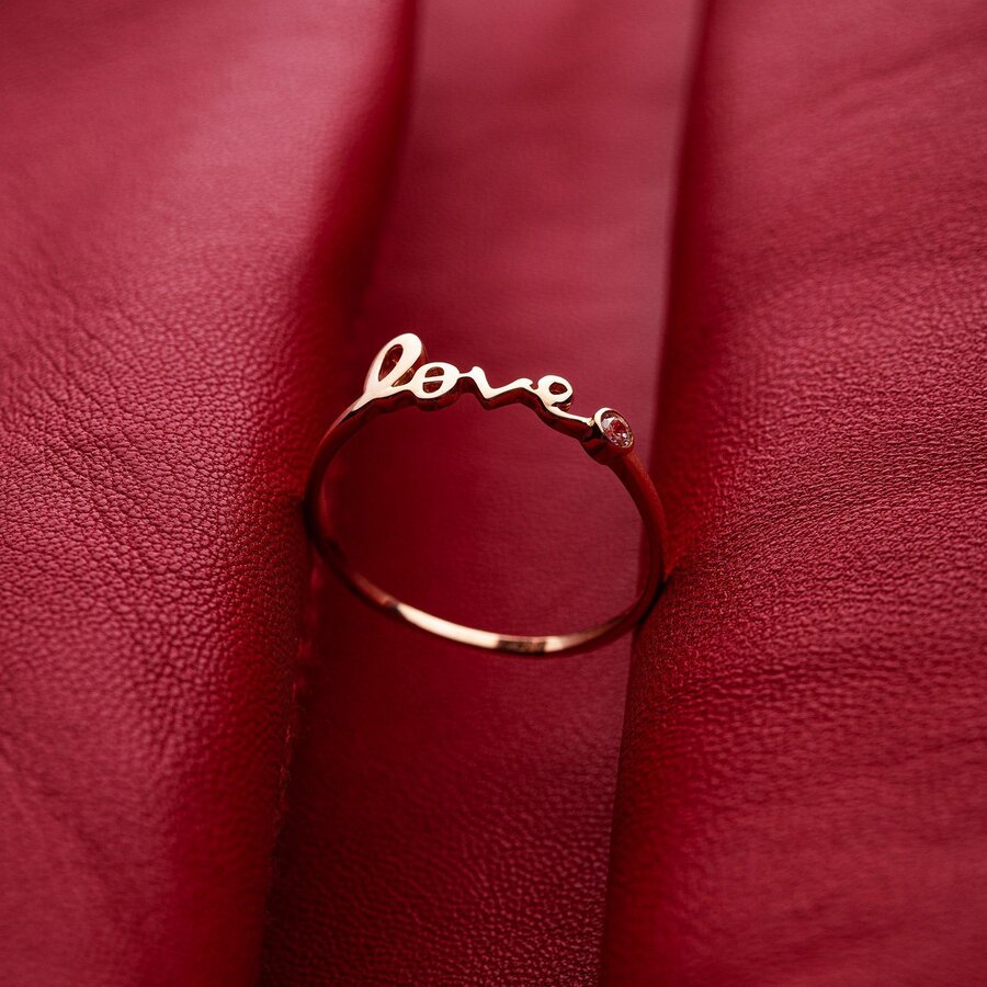 Кольцо "Love" в красном золоте с фианитом к06797