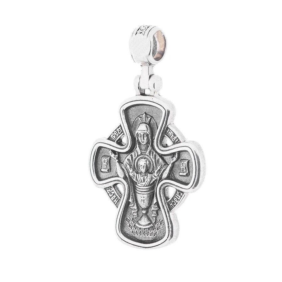 Срібний хрестик з чорнінням "Господь Вседержітель.Ікона Божої Матері" Невипивана Чаша " 13605