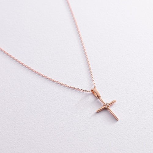 Золоте кольє "Хрестик"  з фіанітами кол02188