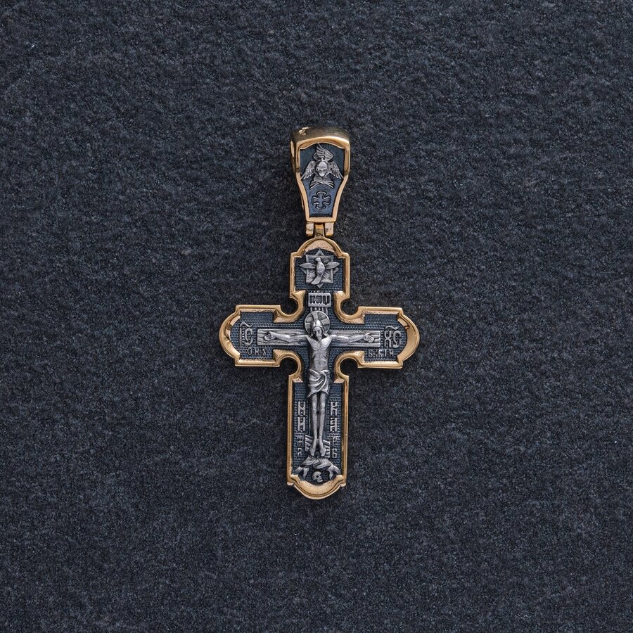 Православный серебряный крест "Распятие Христово. Икона Божией Матери" 133049