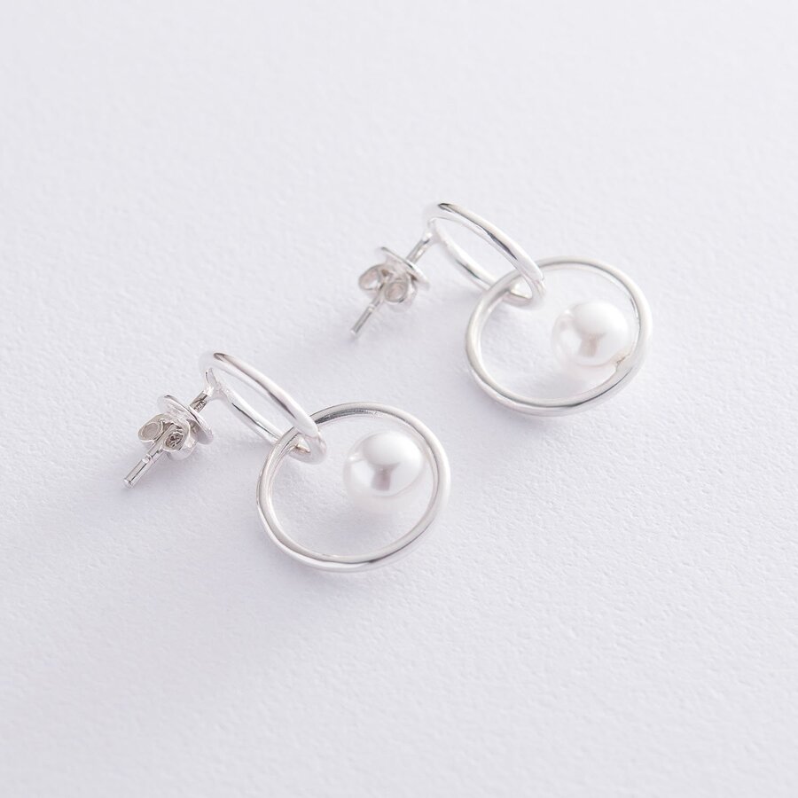 Срібні сережки "Муза" (перли) 122664