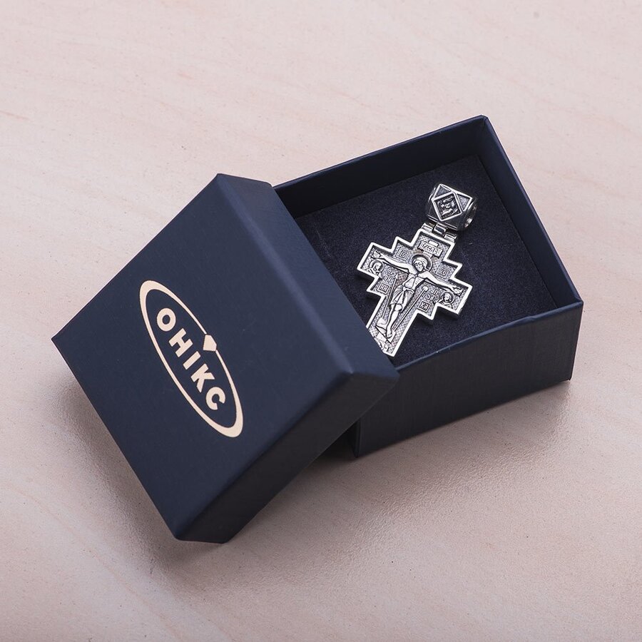 Срібний православний хрест з чорнінням 132488