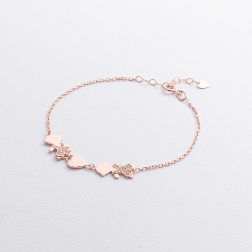 Браслет "Два хлопчика та сердечко" в червоному золоті (фіаніти) б05653