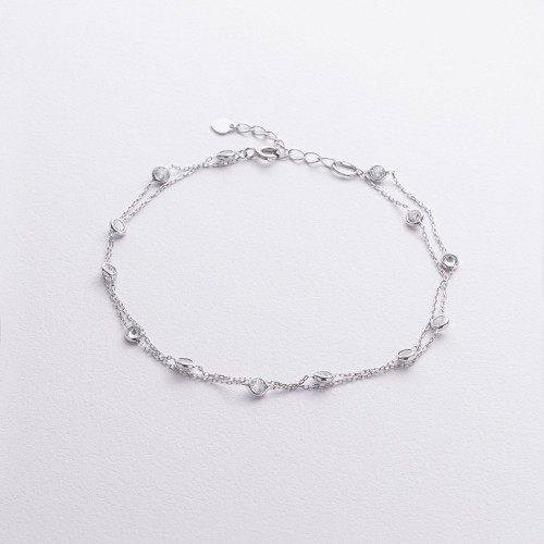 Серебряный браслет с фианитами на ногу 905-01592