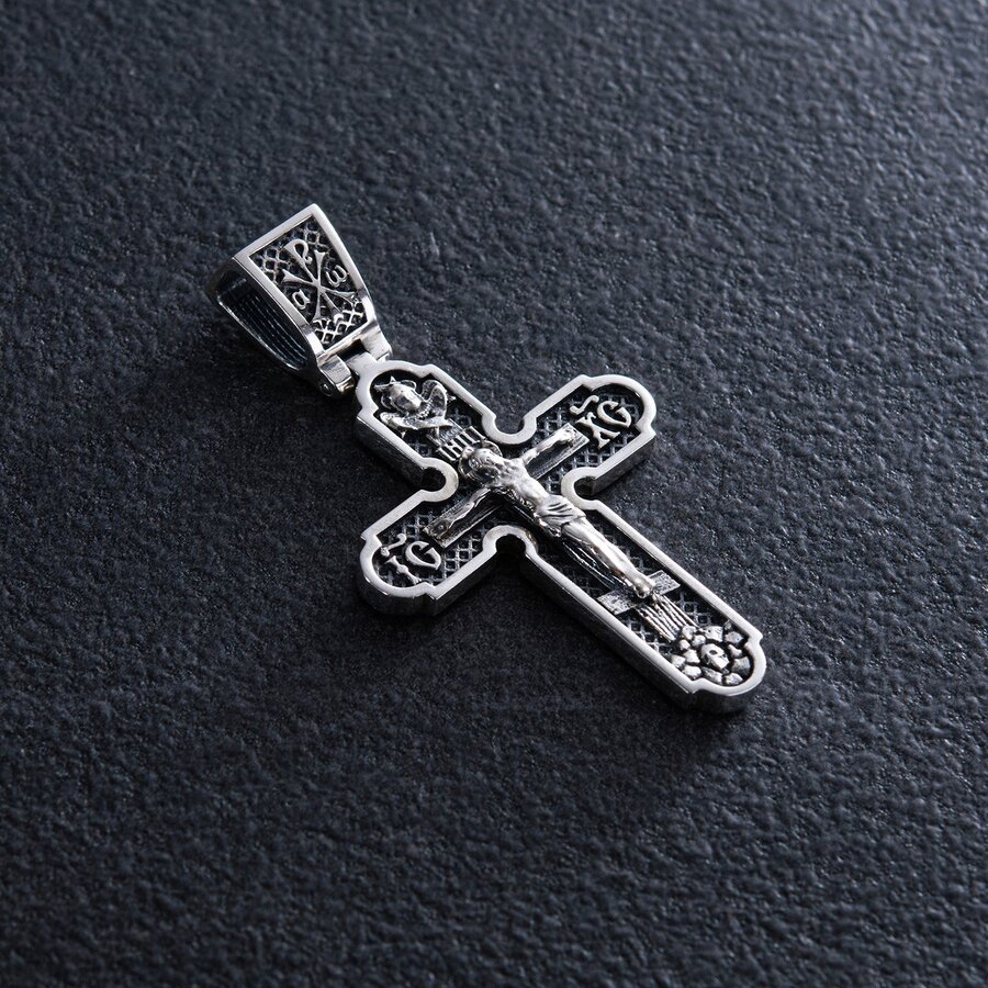 Серебряный крест "Распятие. Спаси и Сохрани" (на укр. языке) кду-13