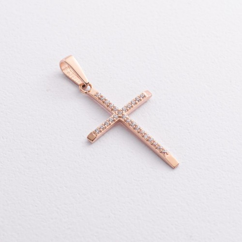 Крестик в красном золоте (фианиты) п04019