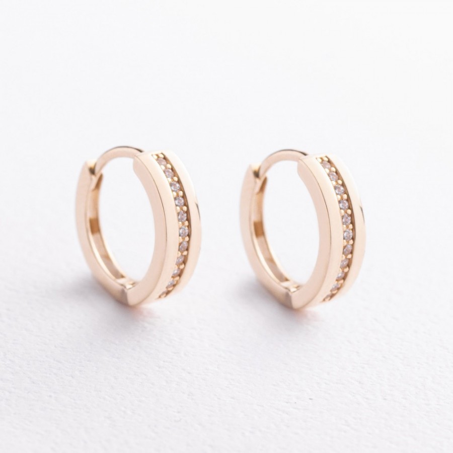 Сережки - кільця з фіанітами (жовте золото) с09706