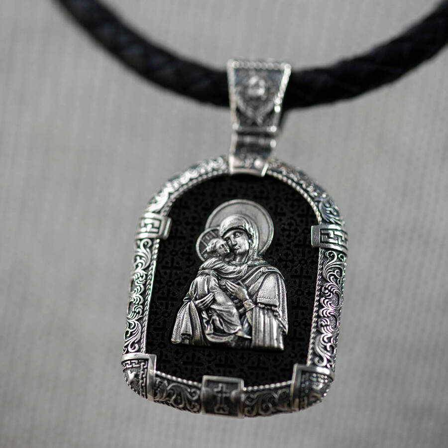 Срібний кулон "Богородице Діво - Молитва" (ебенове дерево) 1230
