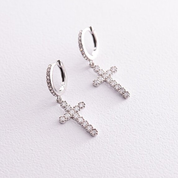 Срібні сережки "Хрестики" з фіанітами 40021.1