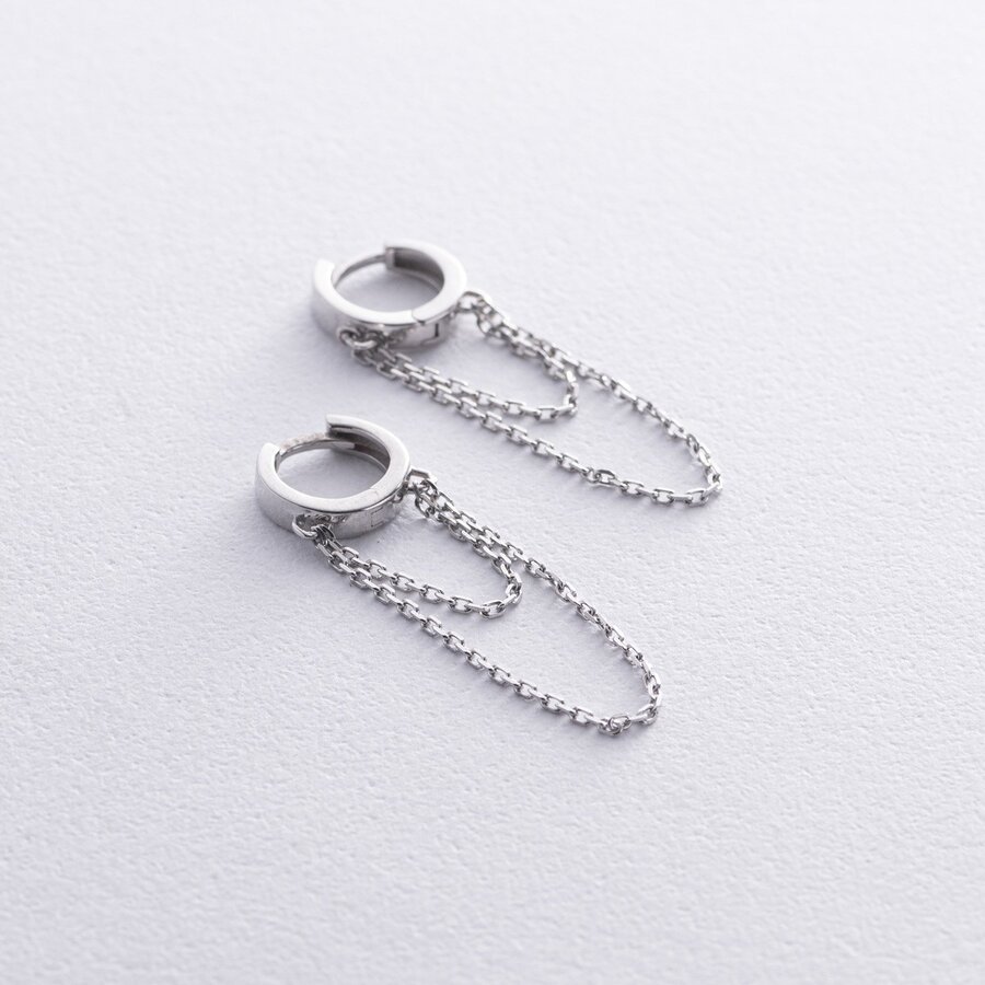 Срібні сережки - кільця з ланцюжками 7072