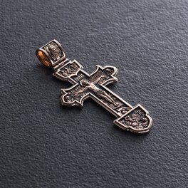 Золотой крестик "Распятие. Спаси и Сохрани" (чернение) п03218