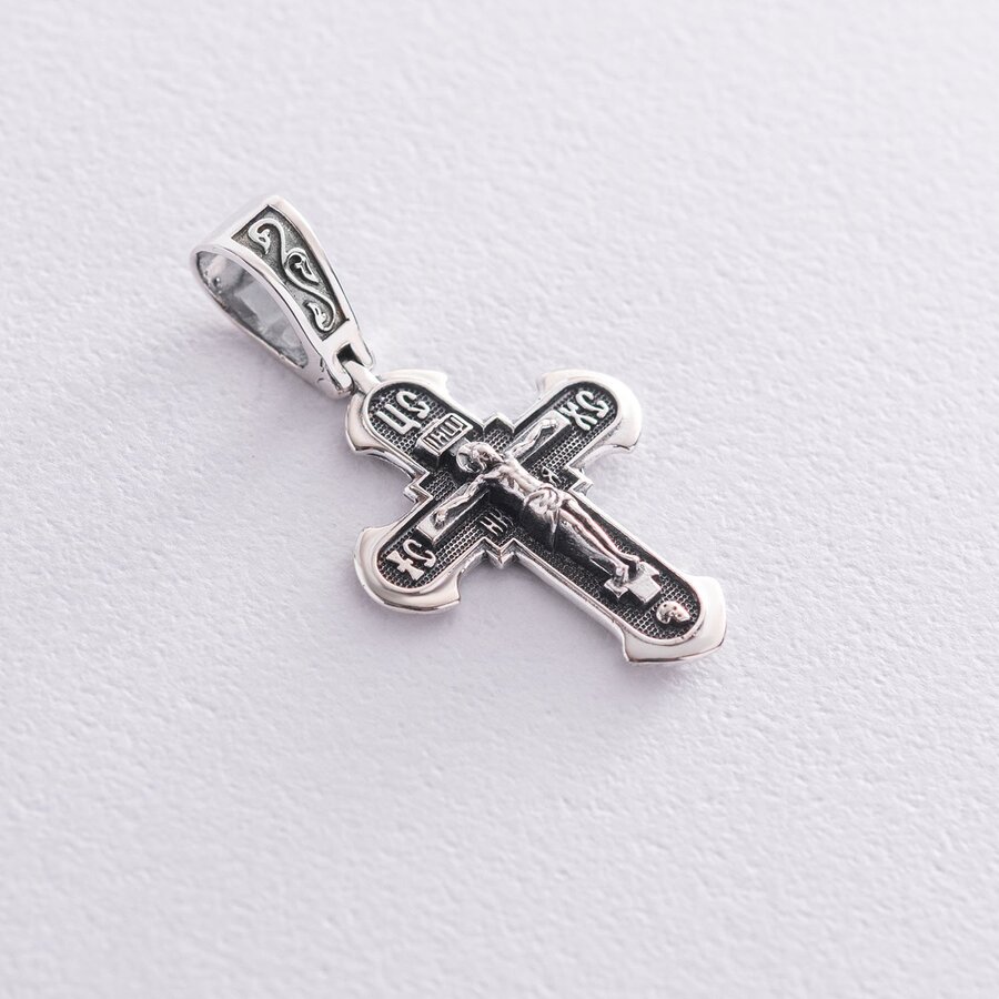 Православний срібний хрест "Розп'яття. Спаси і Збережи" 133092