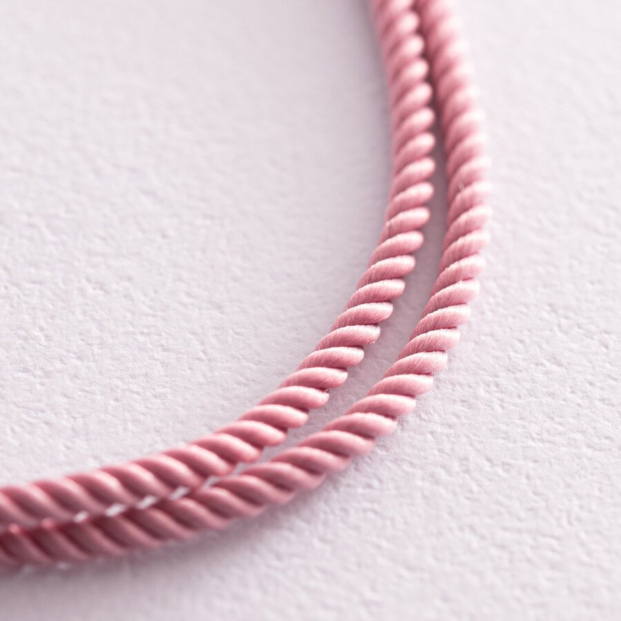 Шелковый розовый шнурок с гладкой золотой застежкой кол02076