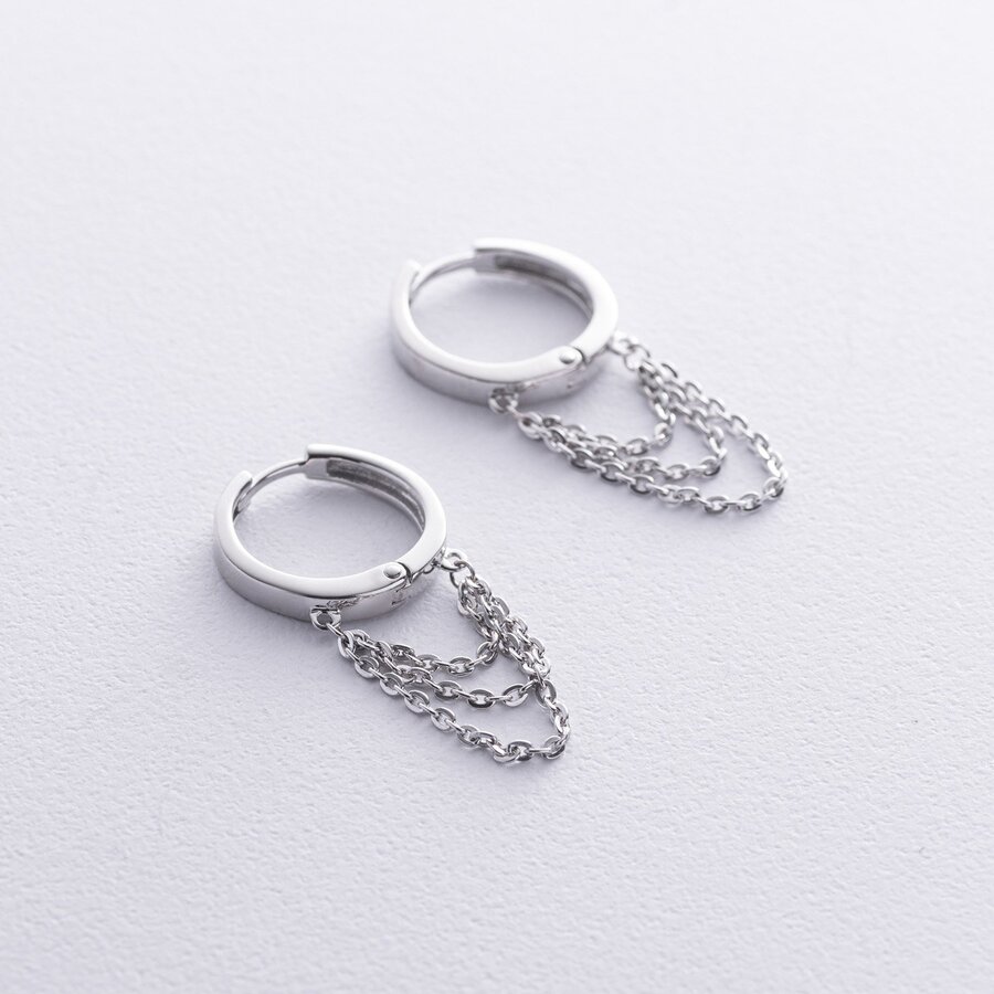 Серебряные серьги - кольца с цепочками 902-01450