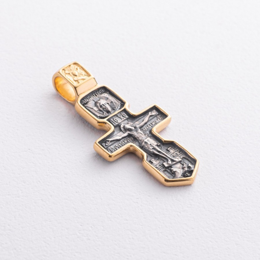 Срібний хрестик з позолотою "Розп'яття. Серафим Саровський" 131793