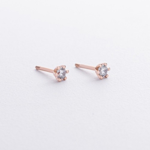 Золотые серьги - пусеты с фианитами с09241