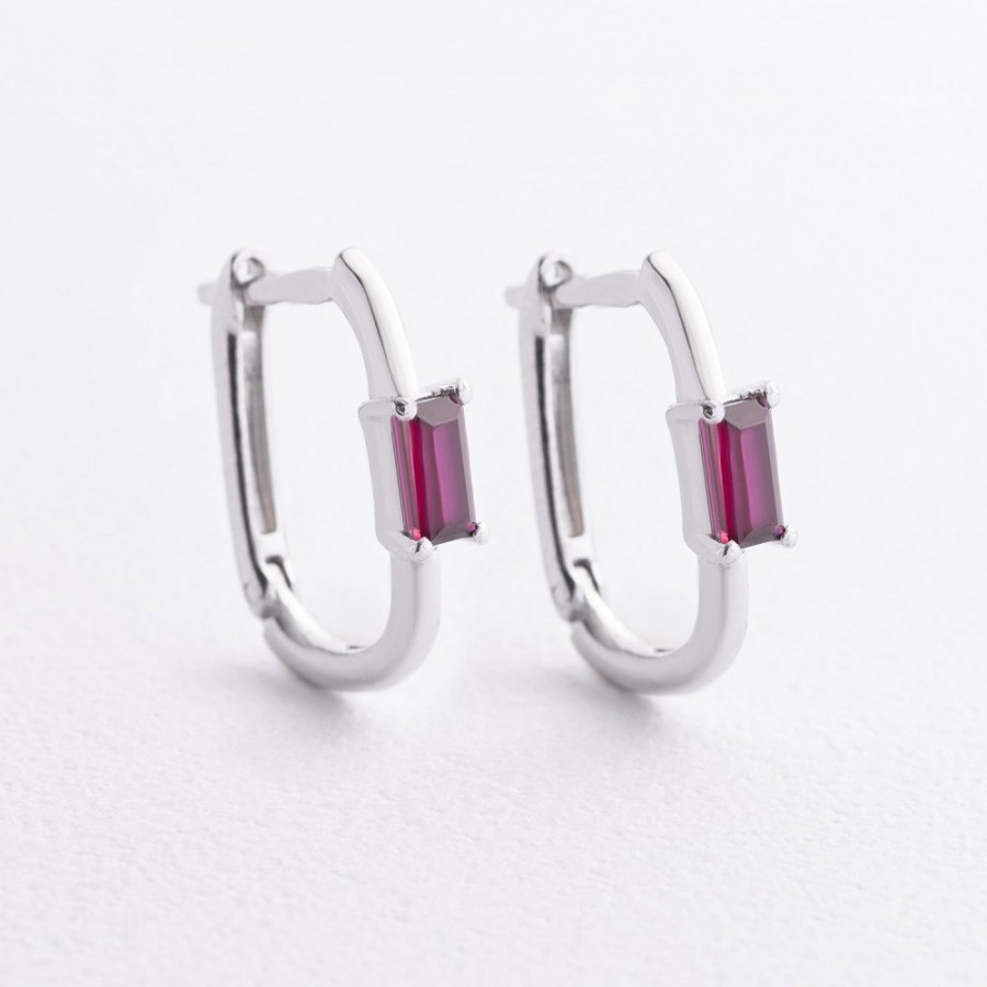 Срібні сережки з синтетичними рубінами 2614/1р-HRUB