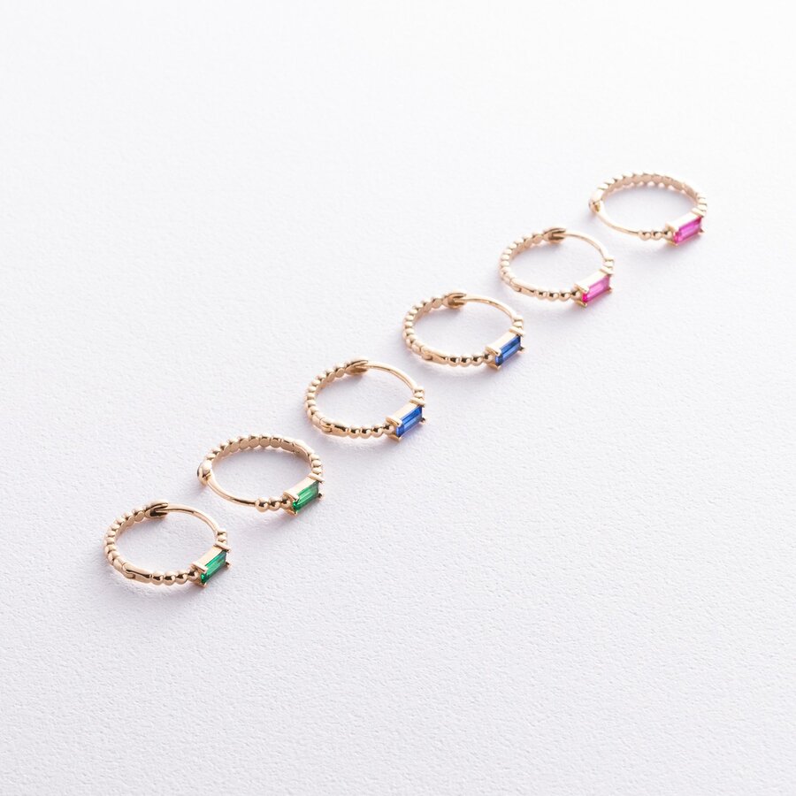 Золотые серьги - кольца "Аннабель" с розовыми фианитами с08499
