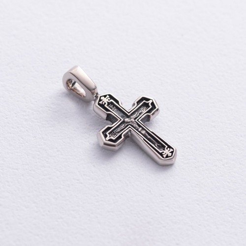 Золотой православный крестик с распятием и молитвой (чернение) п03785