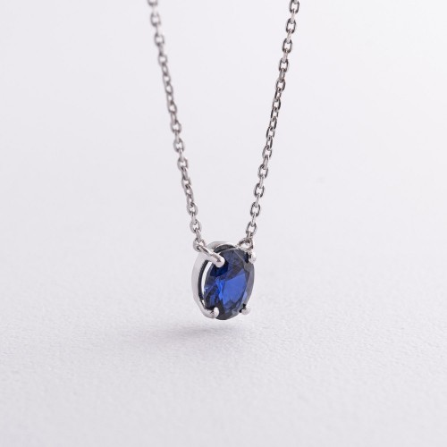 Серебряное колье с синтетическим сапфиром 8188р-HSPH