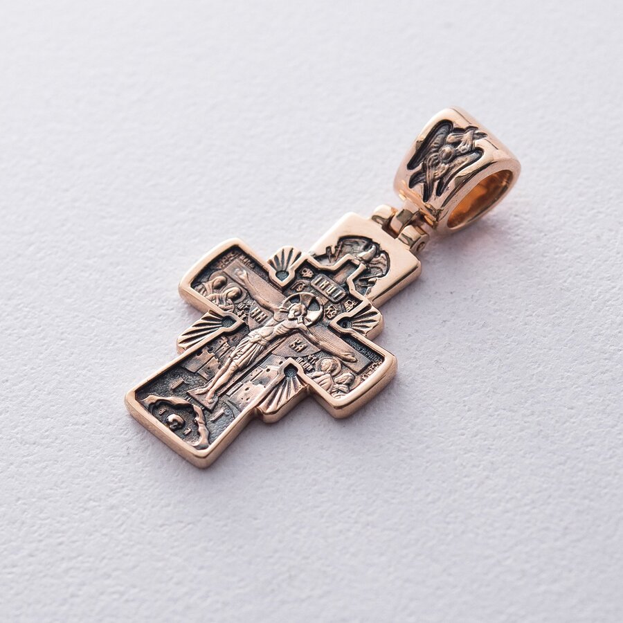 Золотий православний хрест "Господь Вседержитель. Ікона Божої Матері" Семистрільна" п02532