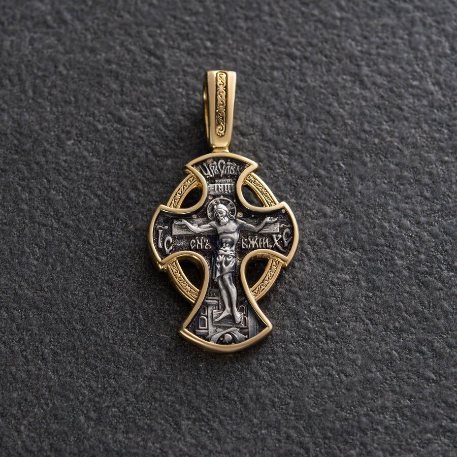 Срібний православний хрестик (чорніння, позолота) 132718