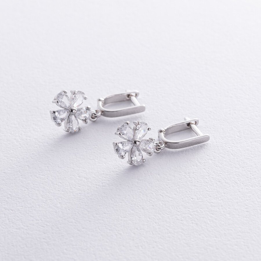 Срібні сережки "Квітка" з фіанітами 121198