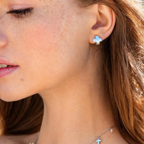 Серебряные серьги "Крестики" 122355