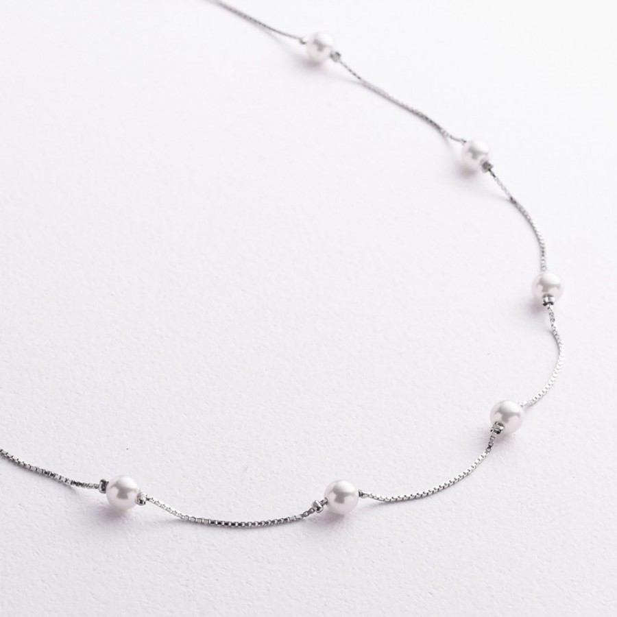 Серебряное колье с жемчугом 181375