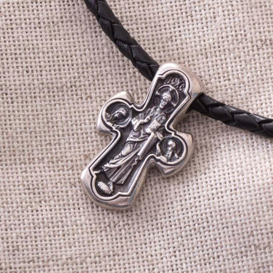 Православный серебряный крест "Деисус. Божия Матерь "Никопея" 13372