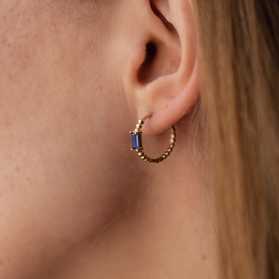 Золотые серьги - кольца "Аннабель" с синими фианитами с08498