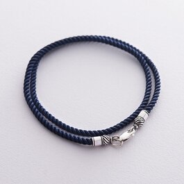 Шелковый синий шнурок с серебряной застежкой (3мм) 18425