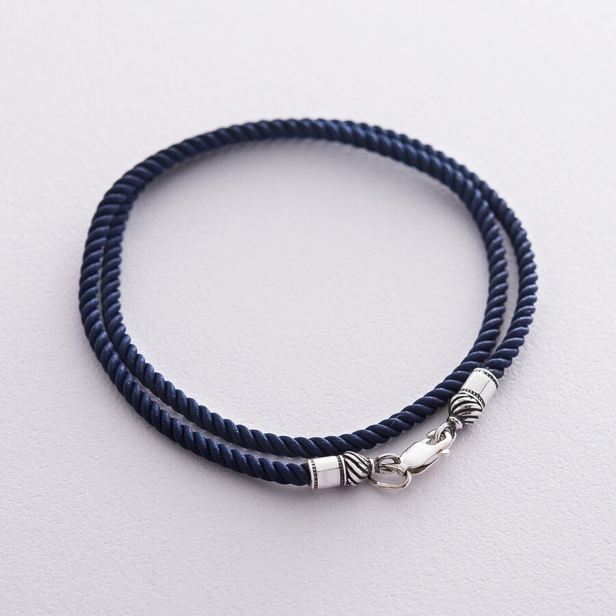 Шелковый синий шнурок с серебряной застежкой (3мм) 18425