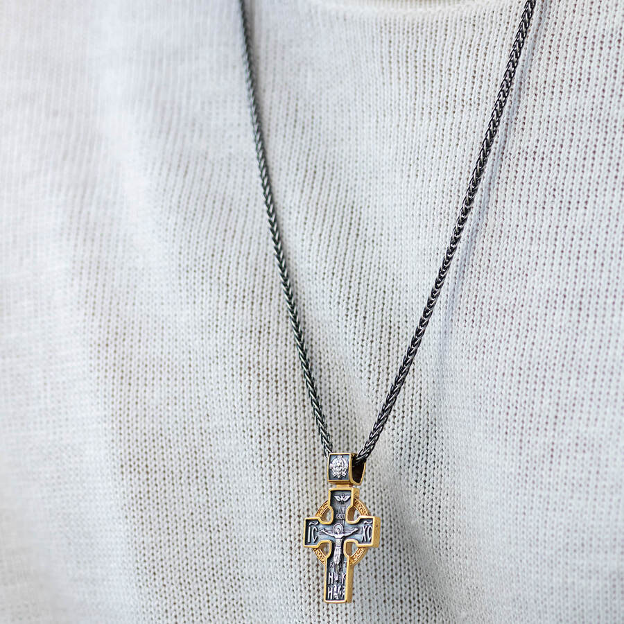 Срібний хрест "Розп'яття" з позолотою 132397