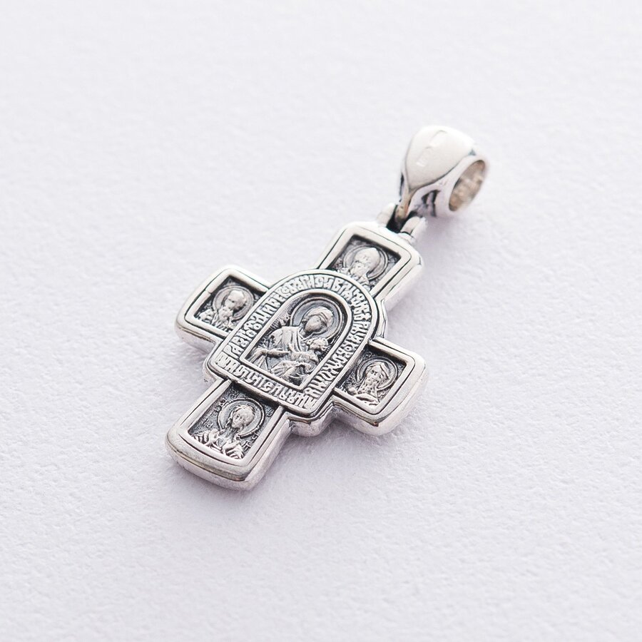 Серебряный крест «Господь Вседержитель. Иверская икона Божией Матери и восемь святых» 13354