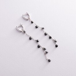 Срібні сережки з чорними фіанітами 123285