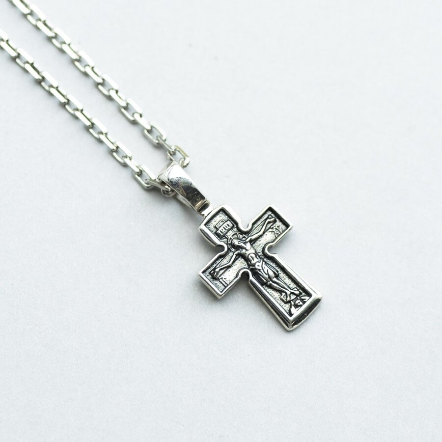 Серебряный детский крест "Распятие. Молитва "Господи, помилуй" 131651