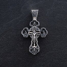 Мужской православный крест "Распятие" из эбенового дерева и серебра 850