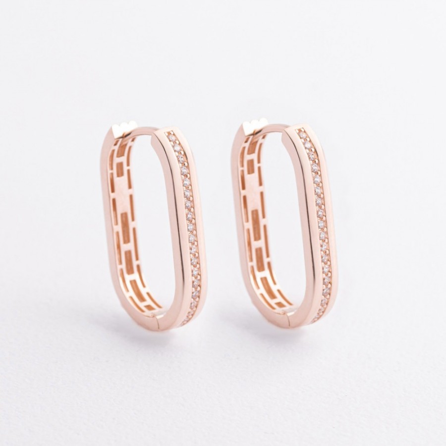 Серьги "Jenny" с фианитами (красное золото) с09578