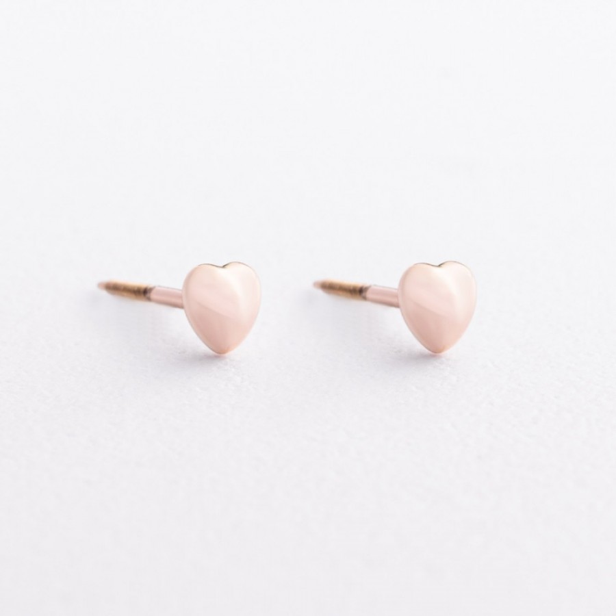 Сережки - пусети "Сердечки" у червоному золоті с09656