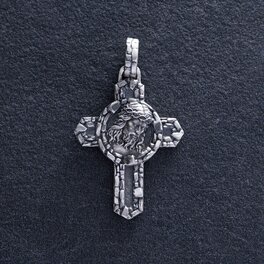 Серебряный крест "Портрет Иисуса Христа в терновом венце" с чернением 7095