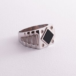 Серебряное кольцо (имитация обсидиан) 111401