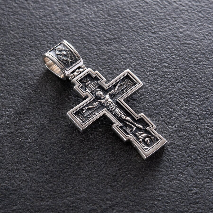 Серебряный крест "Распятие Христово. Молитва" 133012