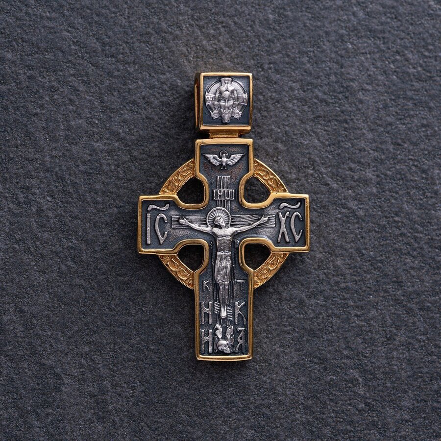 Срібний хрест "Розп'яття" з позолотою 132397