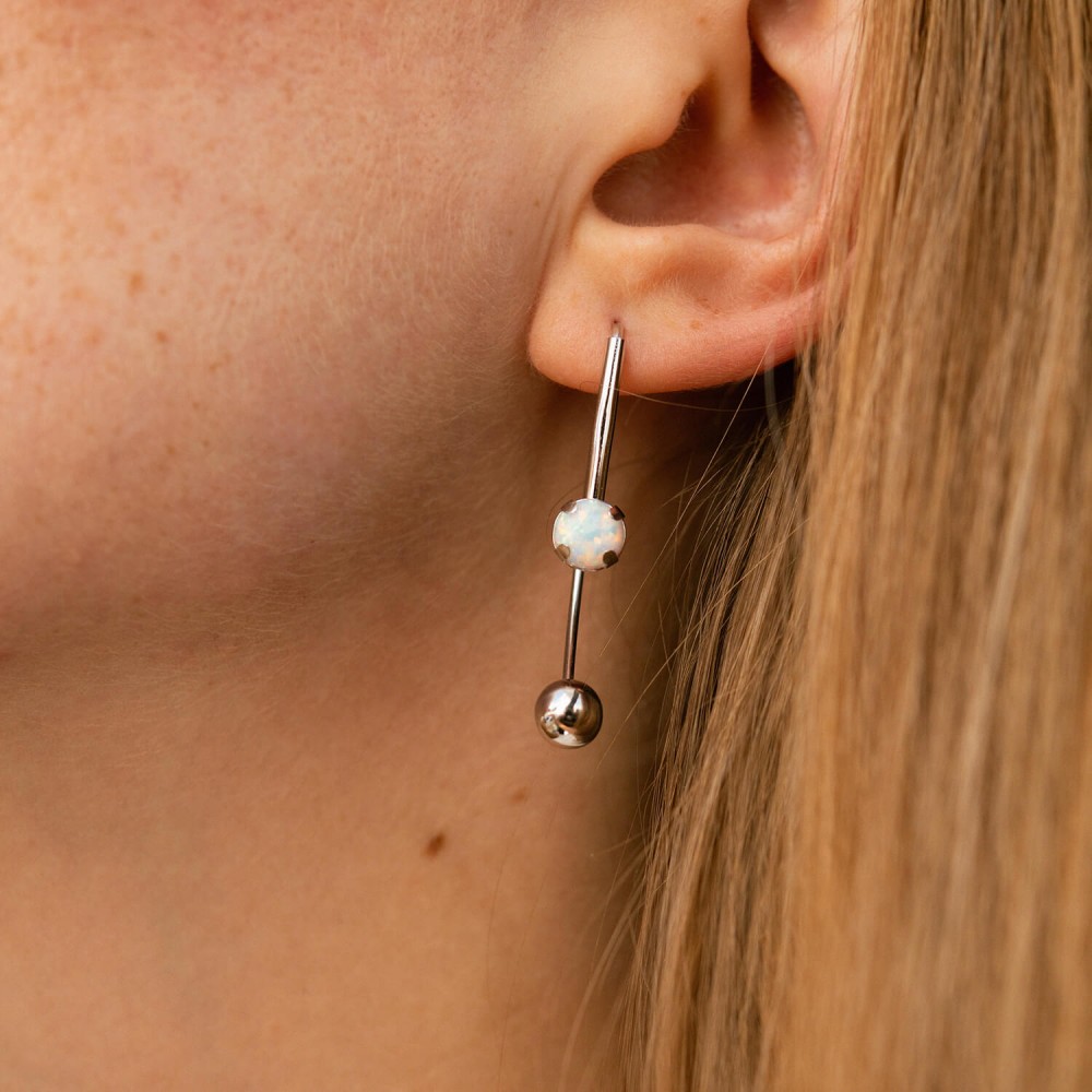 Сережки "Натхнення" у білому золоті (синт. опал) с09237 Сережки "Натхнення" у білому золоті (синт. опал) с09237