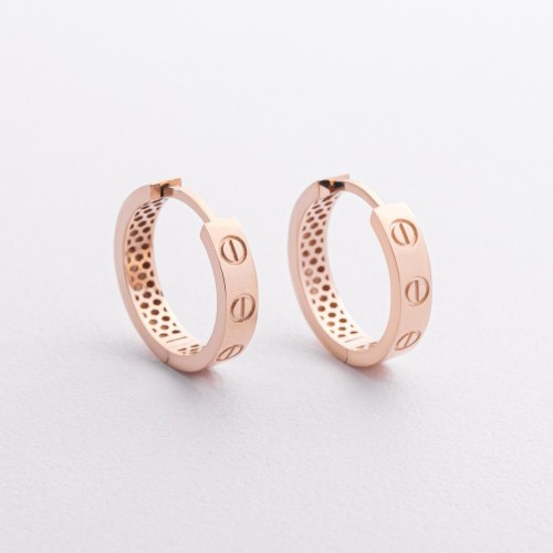 Сережки - кільця "Love" у червоному золоті с09344