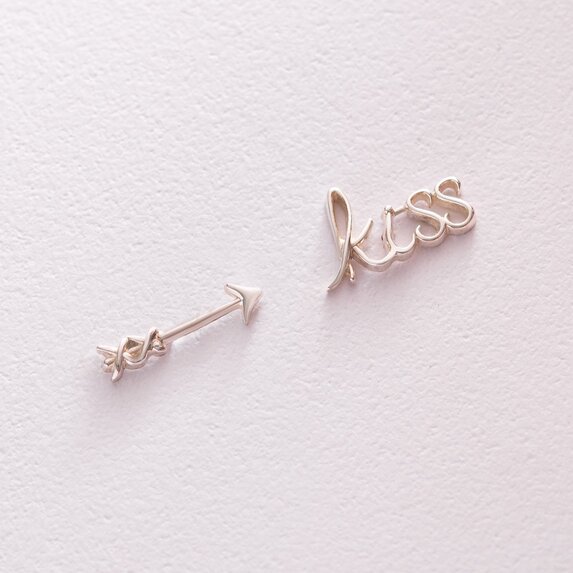 Сережки - пусети "Kiss" в сріблі 123064