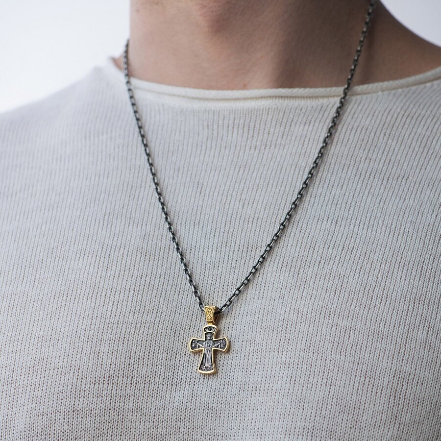 Срібний хрестик православний з позолотою 132506